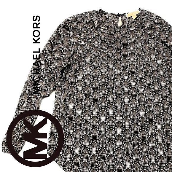 MICHAEL Kors Scallop Print Long Sleeve Blouse - Picture 1 of 14